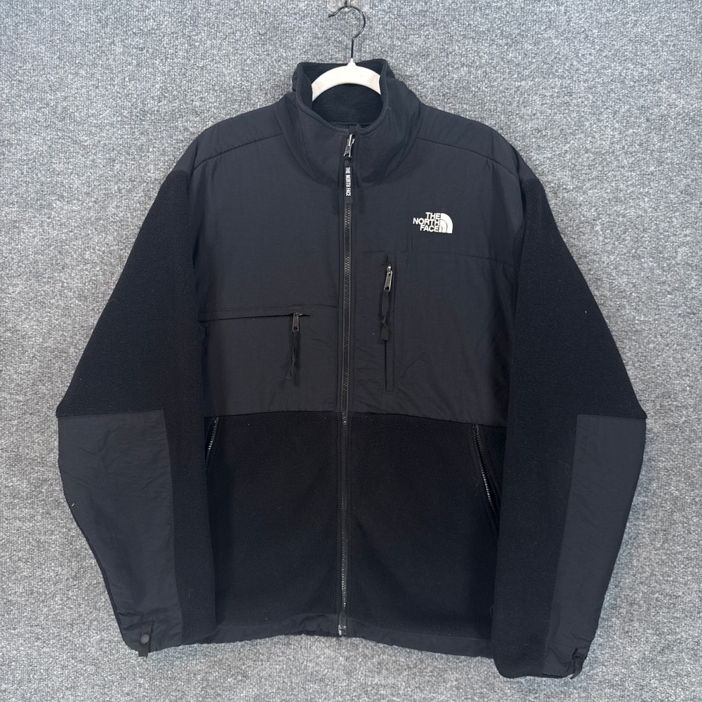The North Face Denali Jacket Mens Large Black Fleece Full Zip Nylon Overlay